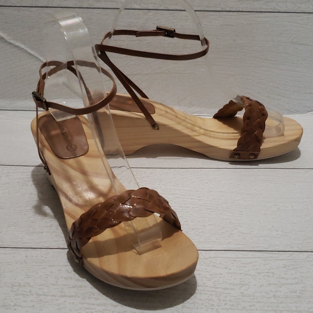 J. Crew new wood platforms ankle strap sandals 7